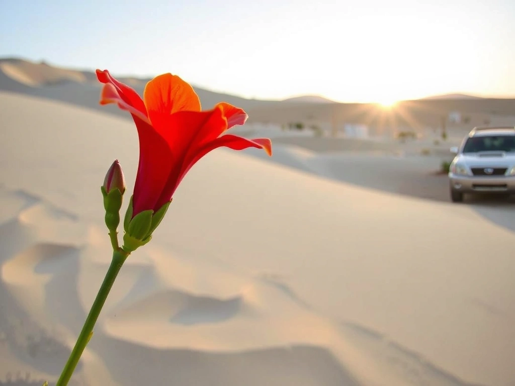 A serene image of a desert flower blooming, symbolizing vitality and growth in the UAE