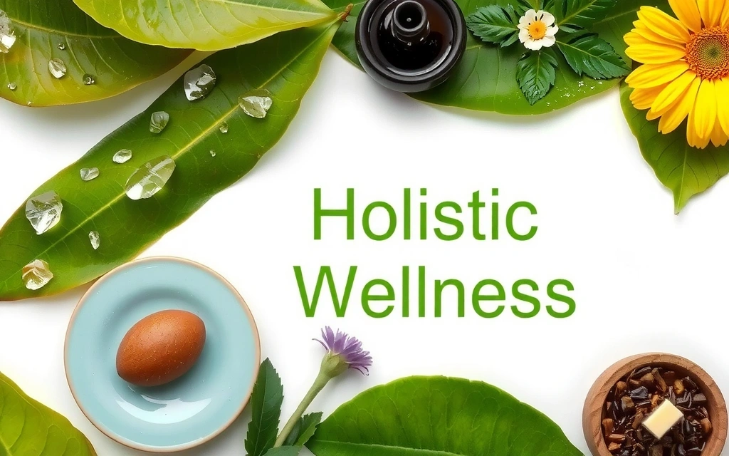 An image representing holistic wellness, featuring elements of nature like leaves and water, balanced with symbols of mindfulness and healthy living, no text.