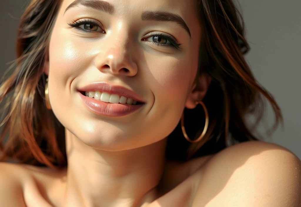 Radiant woman with glowing skin, soft light